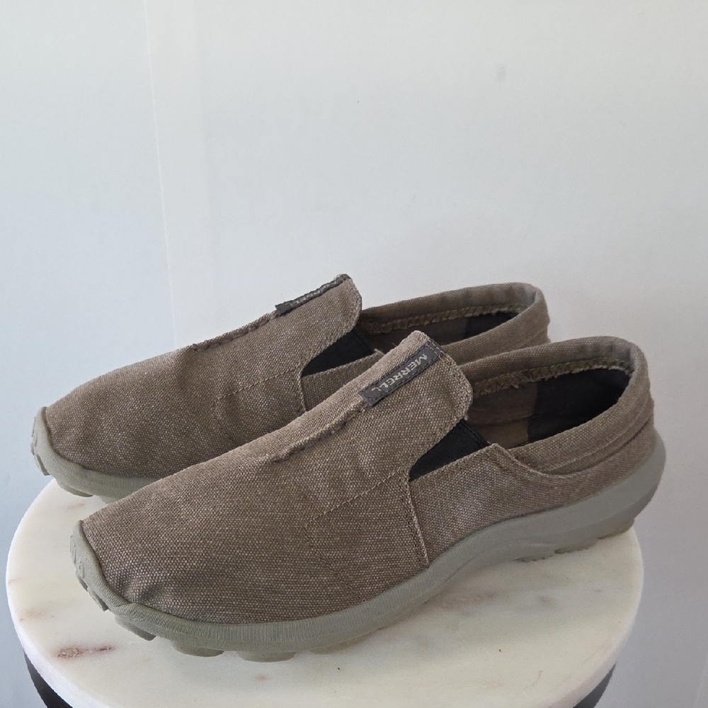 Merrell Men's Taupe Slip-On Canvas Loafers Size 9.5